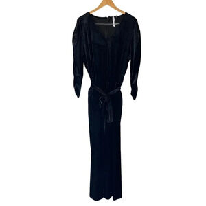 NY Collection Petite Plus Black Velvet Jumpsuit Long Sleeve V Neck Cocktail